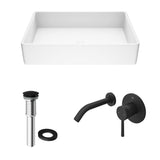 Magnolia White Bathroom Sink/Basin Set with Olus Wall Mount Faucet and Rectangular Composite Vessel