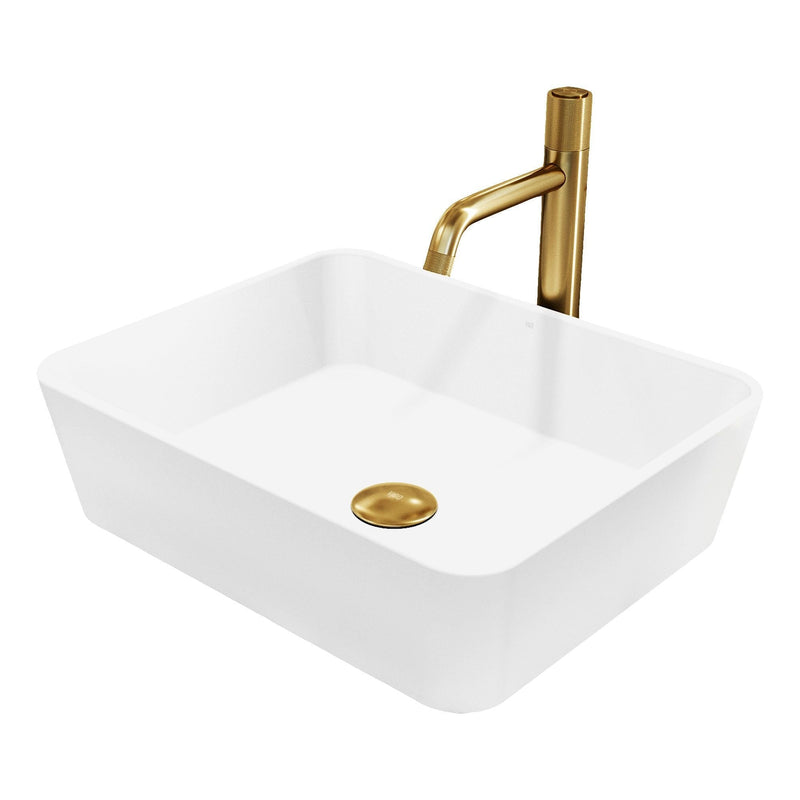 Marigold Matte White Bathroom Sink/Basin Set with Apollo Faucet and Rectangular Composite Vessel R8373