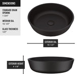 Modus Glass Round Vessel Bathroom Sink/Basin with Rounded Edges & Deep Bowl, Black