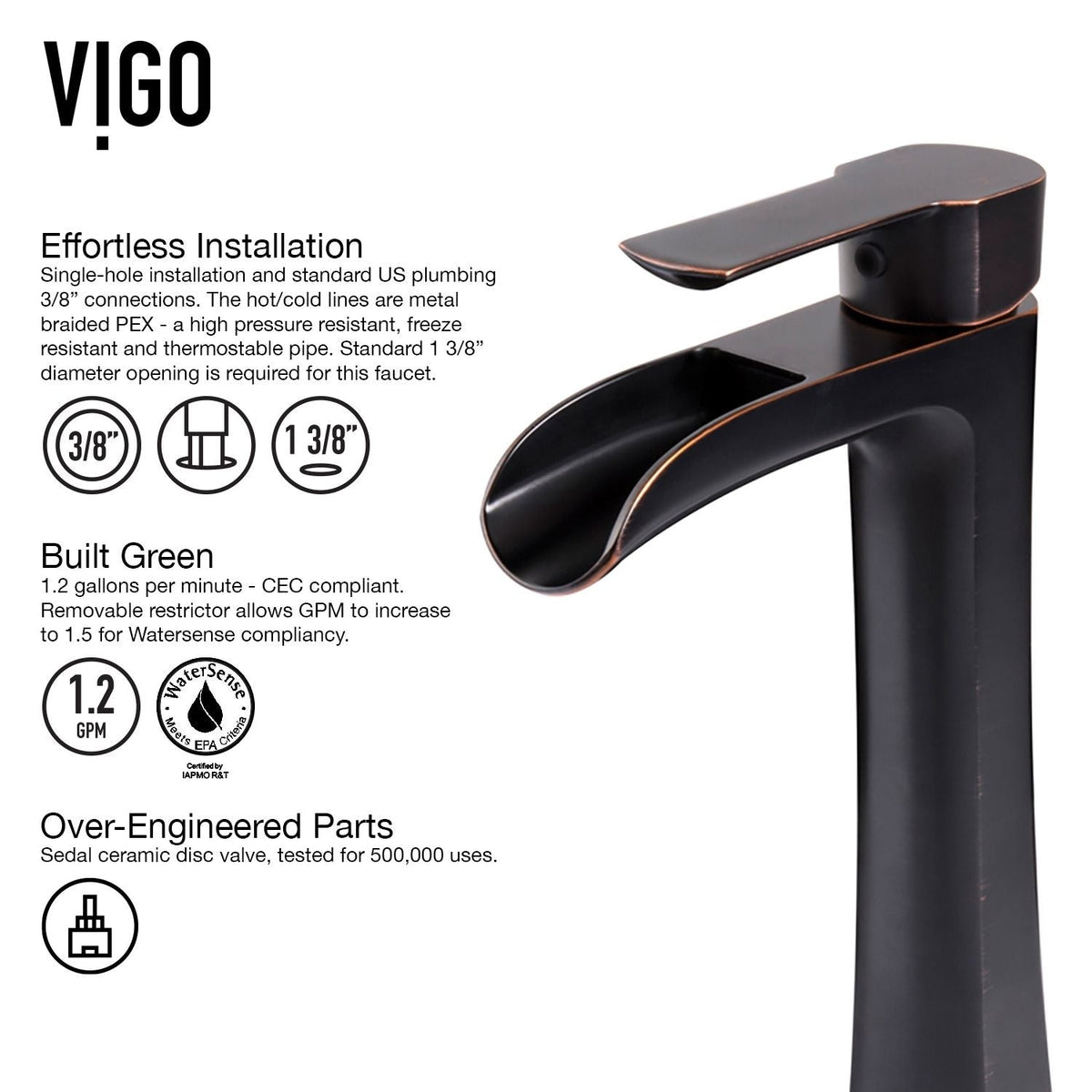Niko Single Handle Vessel Single Hole Bathroom Sink Faucet with Pop-up Drain, Antique Rubbed Bronze