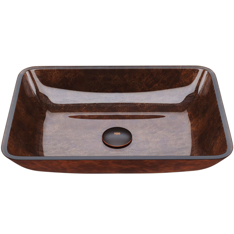 Rectangular Glass Vessel Bathroom Sink/Basin with Deep Bowl, Russet N858