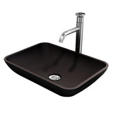 Sottile Matte Black Bathroom Sink/Basin Set with Cass Faucet and Glass Rectangular Vessel