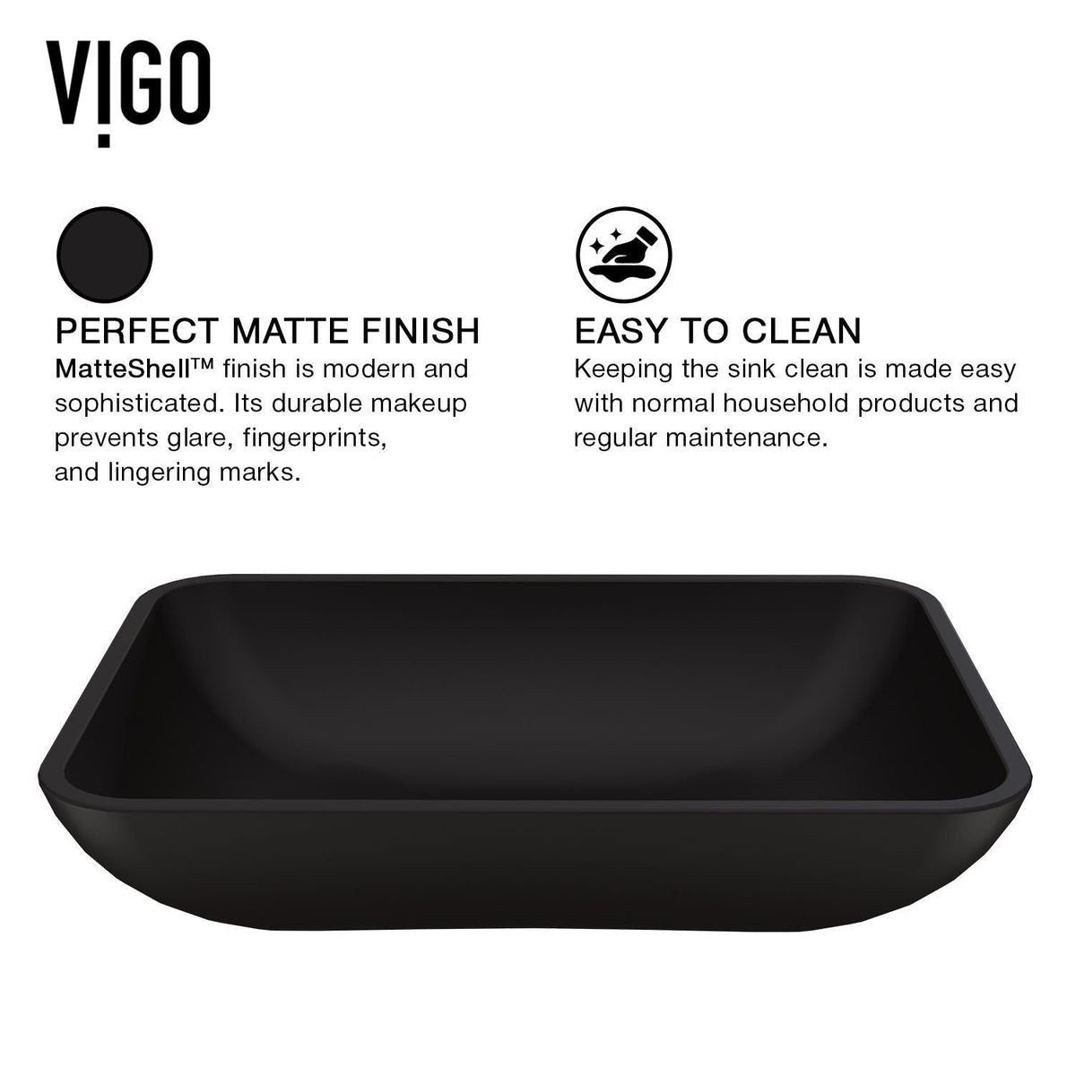 Sottile Matte Black Bathroom Sink/Basin Set with Cass Faucet and Glass Rectangular Vessel