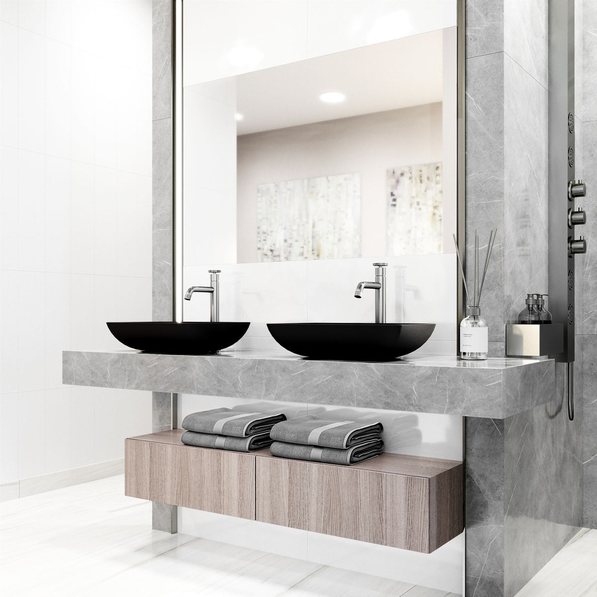 Sottile Matte Black Bathroom Sink/Basin Set with Cass Faucet and Glass Rectangular Vessel