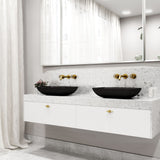 Sottile Matte Black Bathroom Sink/Basin Set with Cass Wall Mount Faucet and Glass Rectangular Vessel