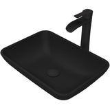 Sottile Matte Black Bathroom Sink/Basin Set with Niko Faucet and Glass Rectangular Vessel