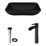 Sottile Matte Black Bathroom Sink/Basin Set with Niko Faucet and Glass Rectangular Vessel