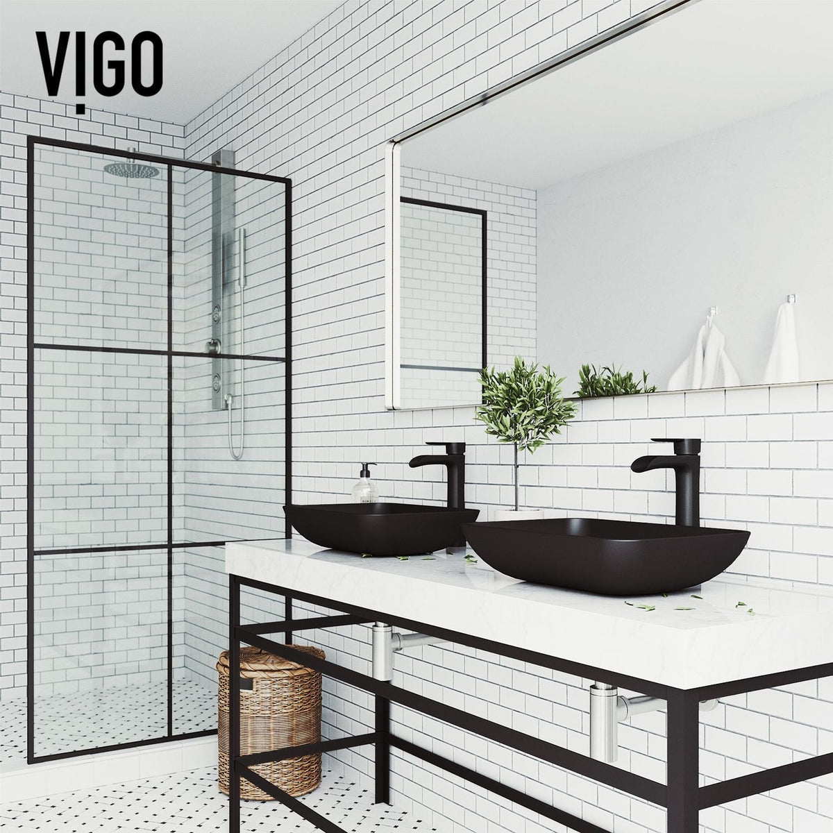 Sottile Matte Black Bathroom Sink/Basin Set with Niko Faucet and Glass Rectangular Vessel