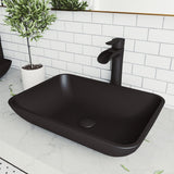 Sottile Matte Black Bathroom Sink/Basin Set with Niko Faucet and Glass Rectangular Vessel
