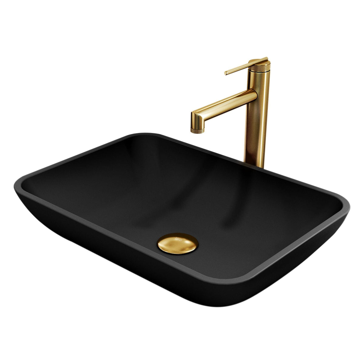 Sottile Matte Black Bathroom Sink/Basin Set with Sterling Faucet and Glass Rectangular Vessel