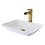 Sottile White Bathroom Sink/Basin Set with Amada Faucet and Glass Rectangular Vessel