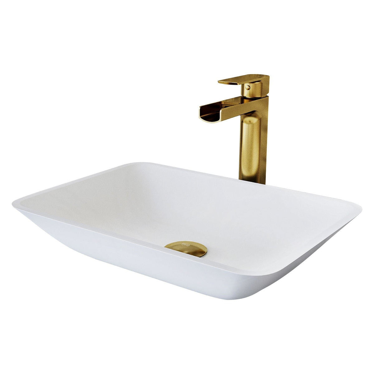 Sottile White Bathroom Sink/Basin Set with Amada Faucet and Glass Rectangular Vessel