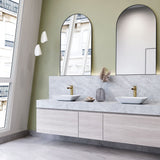 Sottile White Bathroom Sink/Basin Set with Amada Faucet and Glass Rectangular Vessel