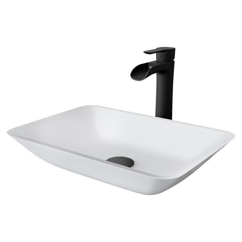 Sottile White Bathroom Sink/Basin Set with Niko Faucet and Glass Rectangular Vessel U4999