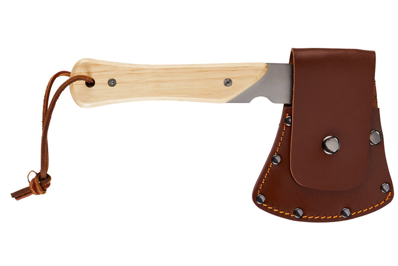 Mini Pack Axe, Steel Single-Bit Hatchet Axe with Wooden Handle, Leather Sheath & Strap C5990