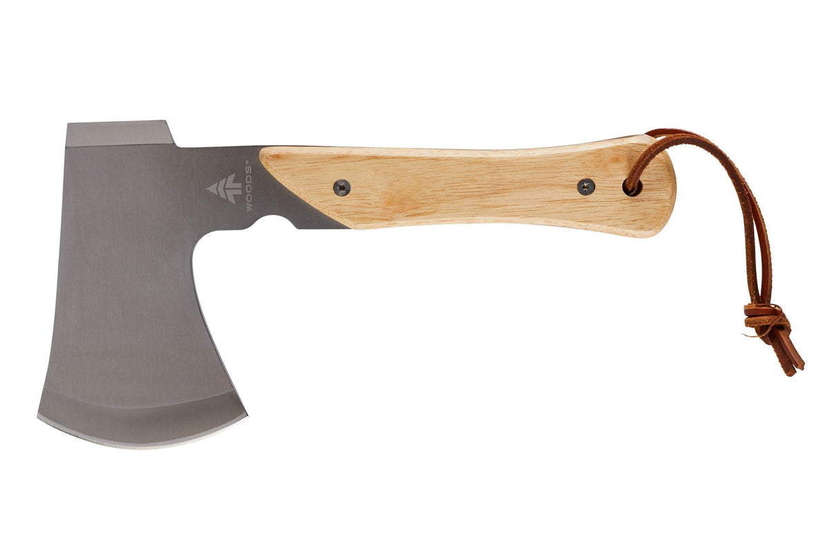 Woods Mini Pack Axe, Steel Single-Bit Hatchet Axe with Wooden Handle, Leather Sheath & Strap