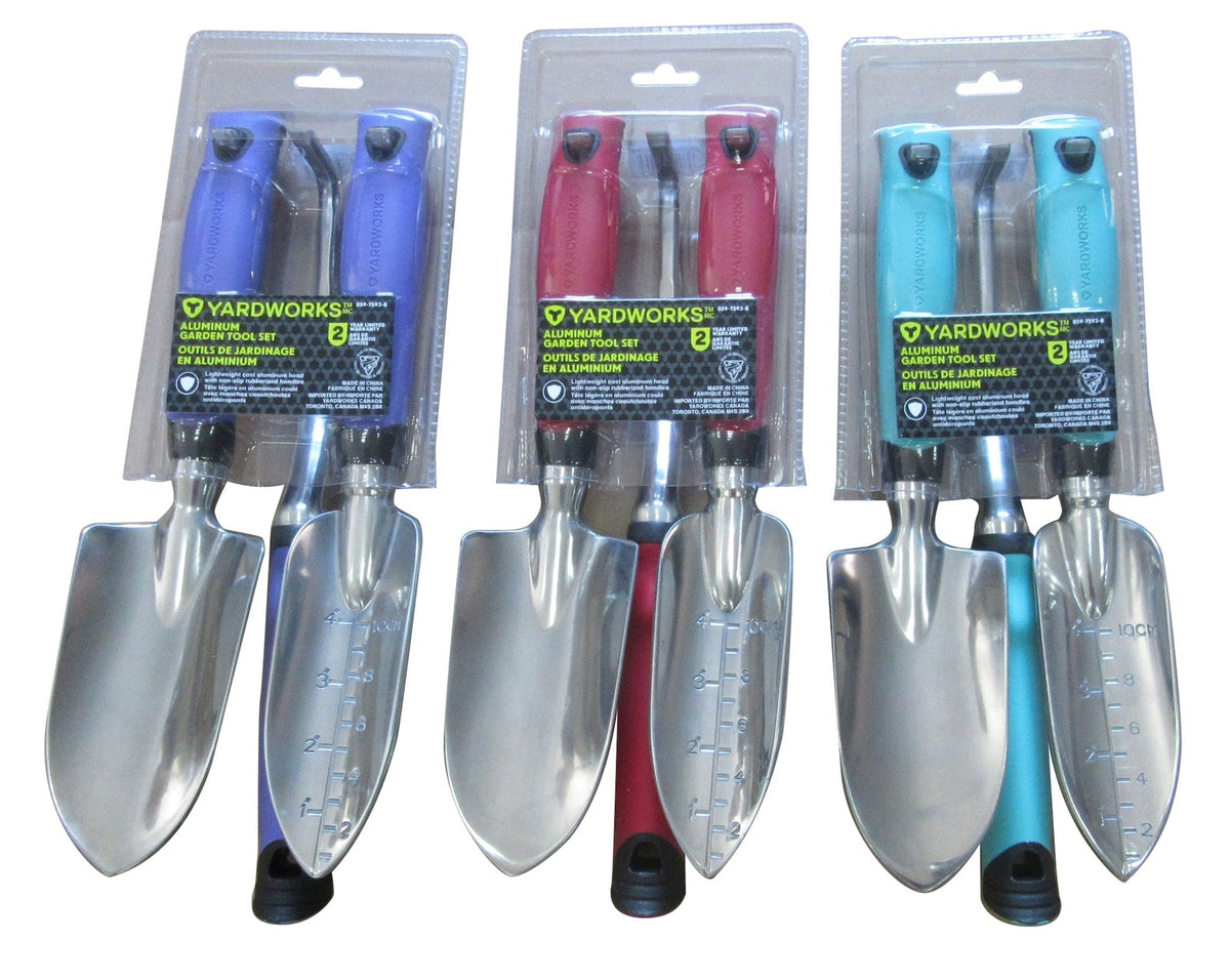 Aluminium Garden Tool Set with Rubber Handles, Assorted Colours, 3-pc