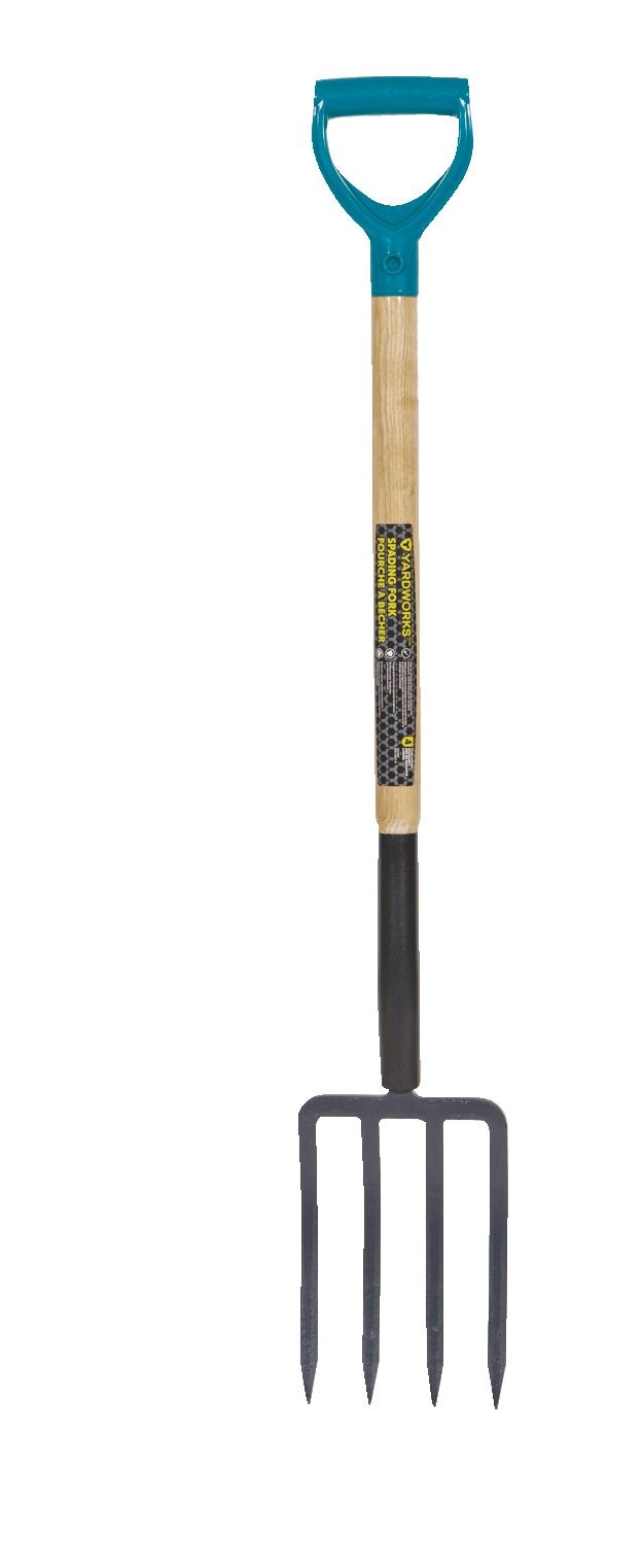 Tempered-Steel 4-Tine D-Grip Garden Fork, 30.5-in Wooden Shaft