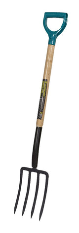 Tempered-Steel 4-Tine D-Grip Garden Fork, 30.5-in Wooden Shaft