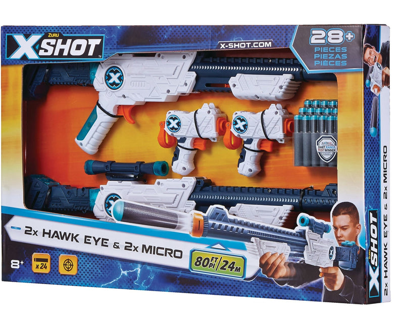 Double Hawk Eye & Micro Foam Dart Blaster Combo Pack with 24 Darts, Ages 8+ L5800